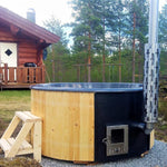 XL Wood Fired Hot Tub, Integrated Heater, Fibreglass Liner.