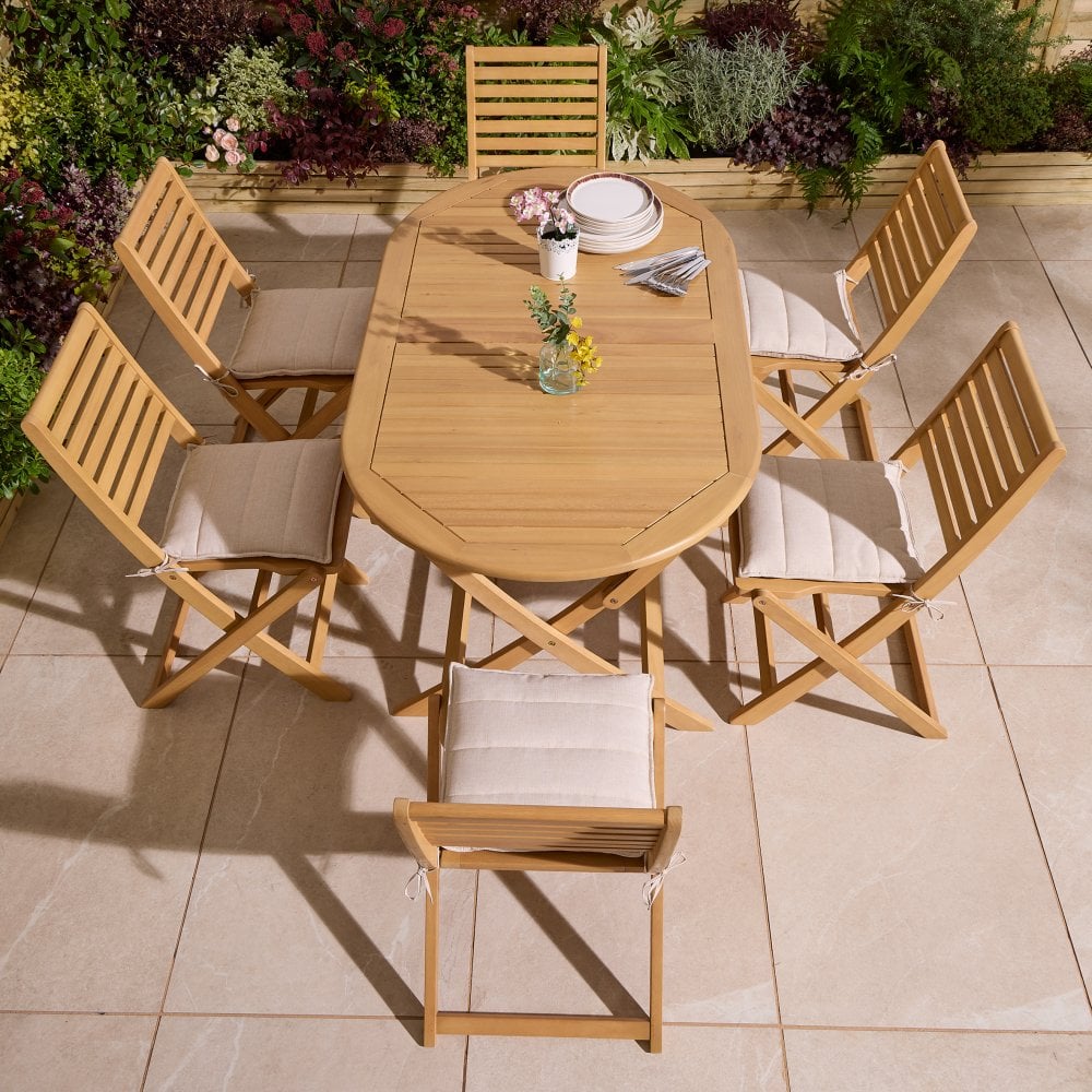 Folding 6 Seat Oval Dining Set With Cushions