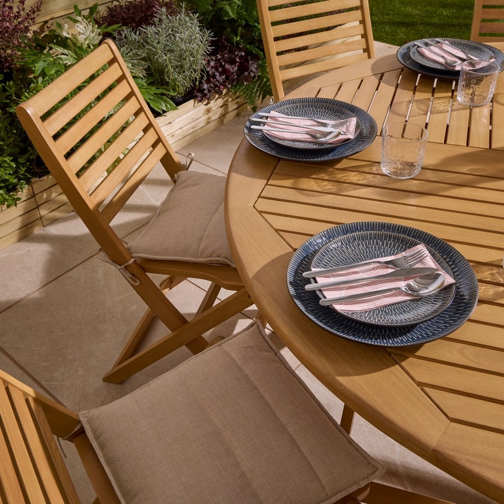 Folding 8 Seat Round Dining Set With Cushions