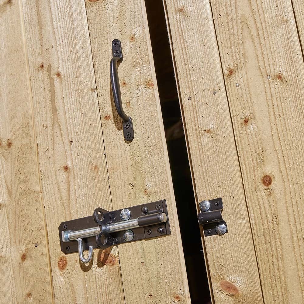 Heritage single door shed detail with handle and bolt