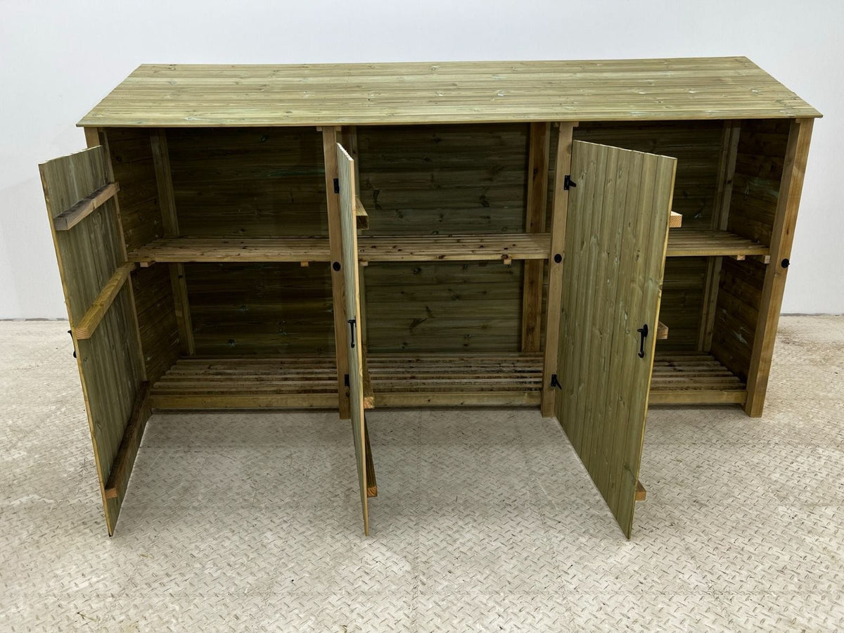 Wooden Premium Tongue/Groove Log Store with Doors and Shelf W-335cm, H-126cm or 180cm, D-88cm.