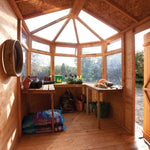 Potting shed interior with potting supplies