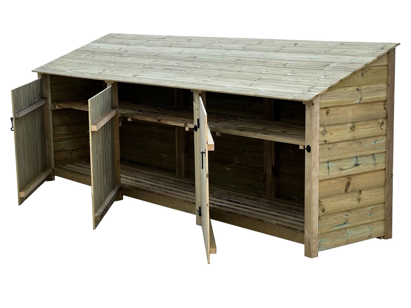 Wooden Premium Tongue/Groove Log Store with Doors and Shelf W-335cm, H-126cm or 180cm, D-88cm.