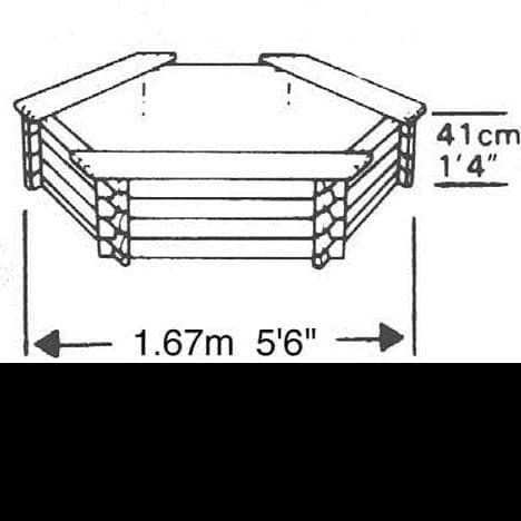 5.5ft 100 Gallon Hexagonal Wooden Norlog Pond, 1670mm wide, 410mm high