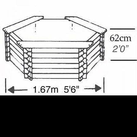 5.6ft 260 Gallon Hexagonal Wooden Norlog Koi Pond, 620mm high, (plus depth of sump underground)