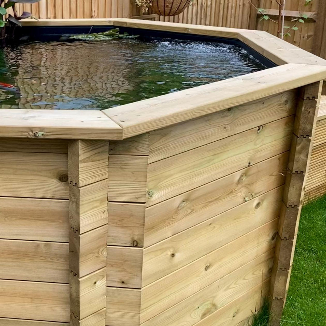 6ft 348 Gallon Octagonal Raised Wooden Koi Pond, 44mm thick, 831mm high, 1586 litres
