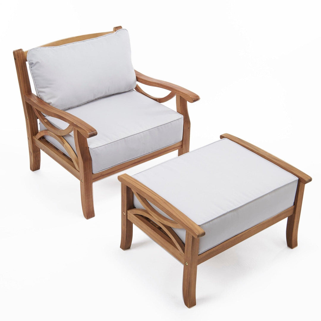 Acacia Hardwood Outdoor Armchair & Stool Set