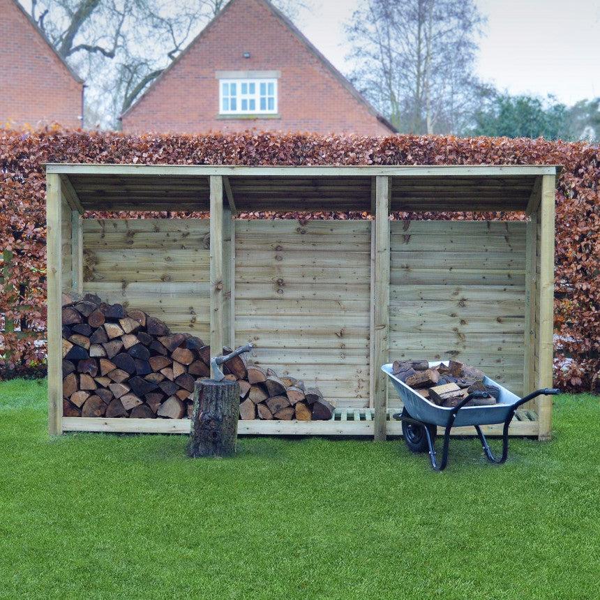 Giant Layzee log store with kindling shelf & Door options, tanalised timber, two sizes