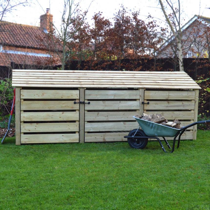 Giant Layzee log store with kindling shelf & Door options, tanalised timber, two sizes