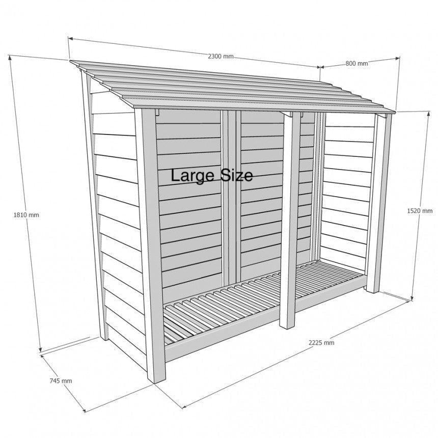 Giant Layzee log store with kindling shelf & Door options, tanalised timber, two sizes