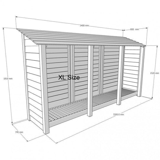 Giant Layzee log store with kindling shelf & Door options, tanalised timber, two sizes