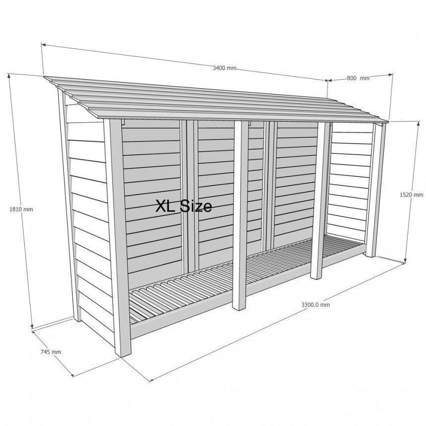 Giant Layzee log store with kindling shelf & Door options, tanalised timber, two sizes