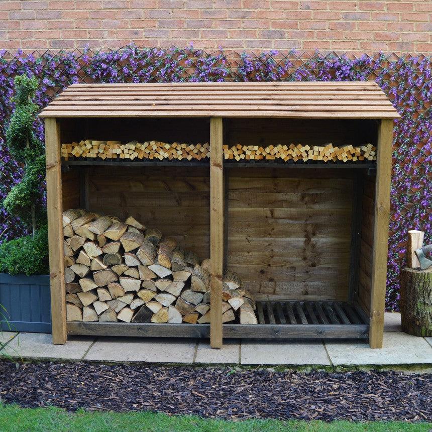 Giant Layzee log store with kindling shelf & Door options, tanalised timber, two sizes