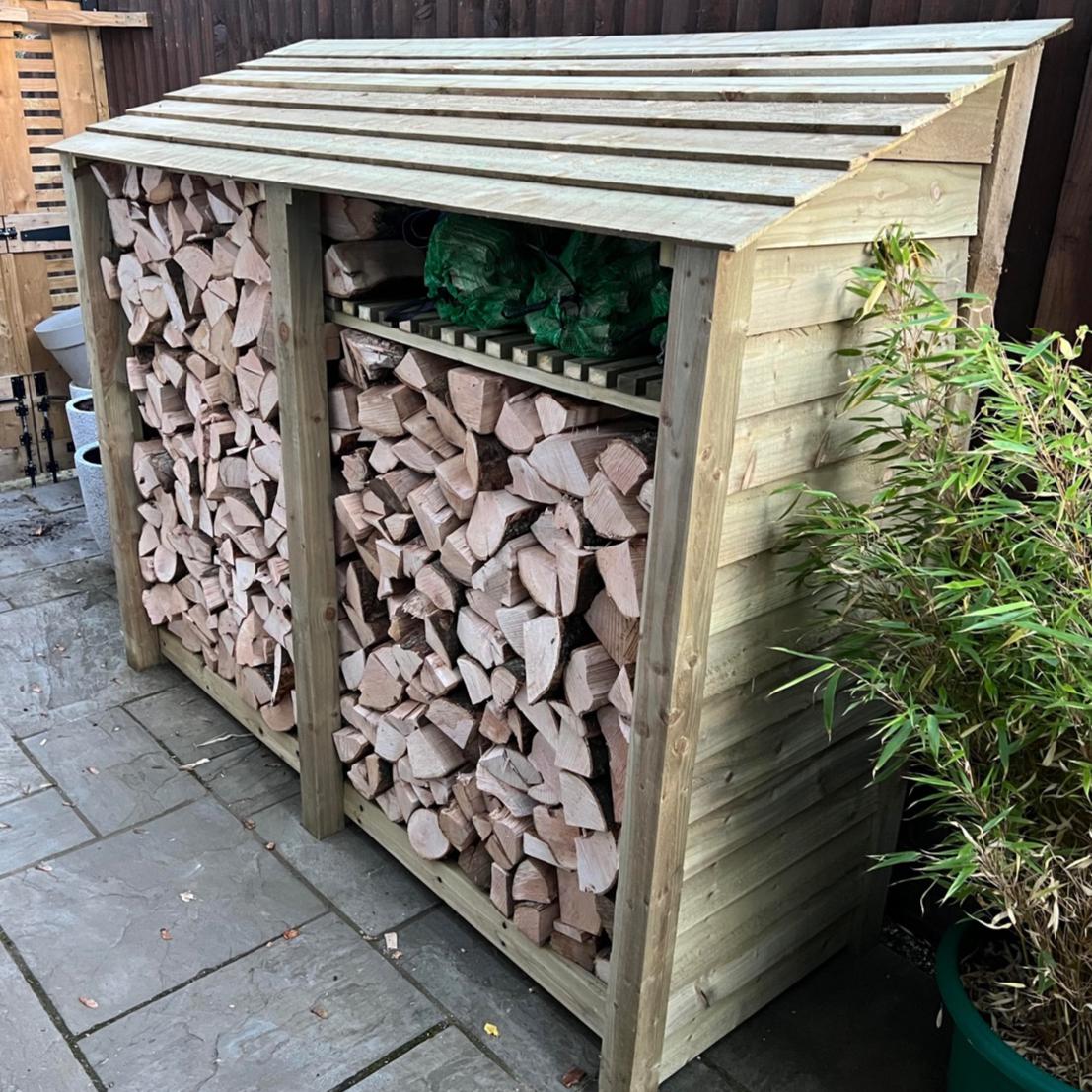 Giant Layzee log store with kindling shelf & Door options, tanalised timber, two sizes