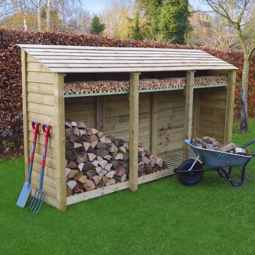 Giant Layzee log store with kindling shelf & Door options, tanalised timber, two sizes