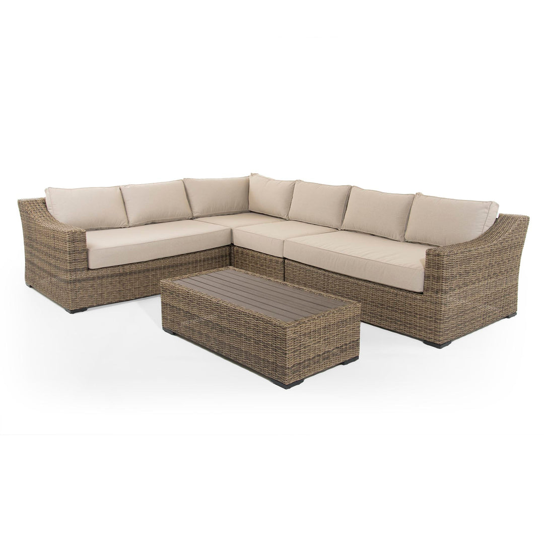 Halley | Extra Large Modular Corner Sofa with Coffee Table in Brown Rattan
