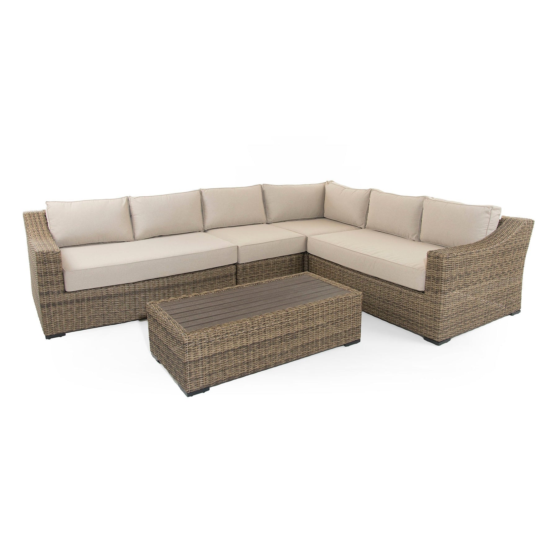 Halley | Extra Large Modular Corner Sofa with Coffee Table in Brown Rattan