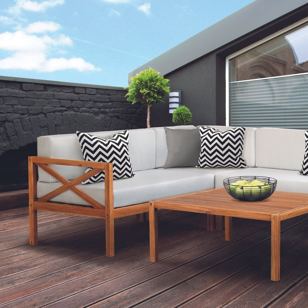 Hardwood Outdoor Corner L-Shaped Sofa & Table Set