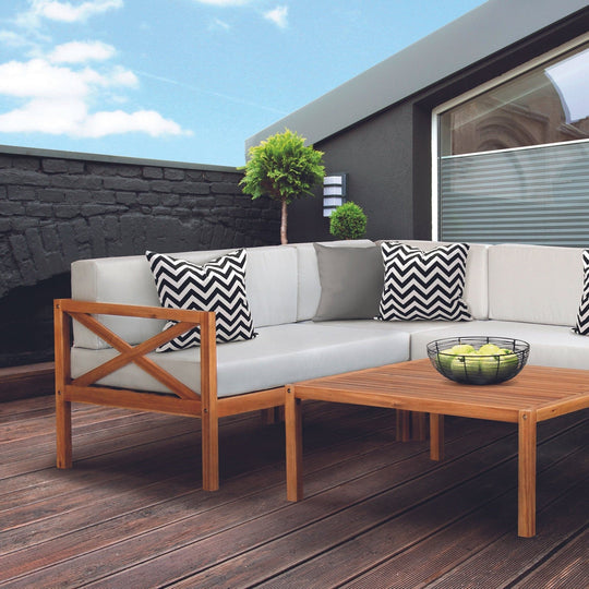 Hardwood Outdoor Corner L-Shaped Sofa & Table Set