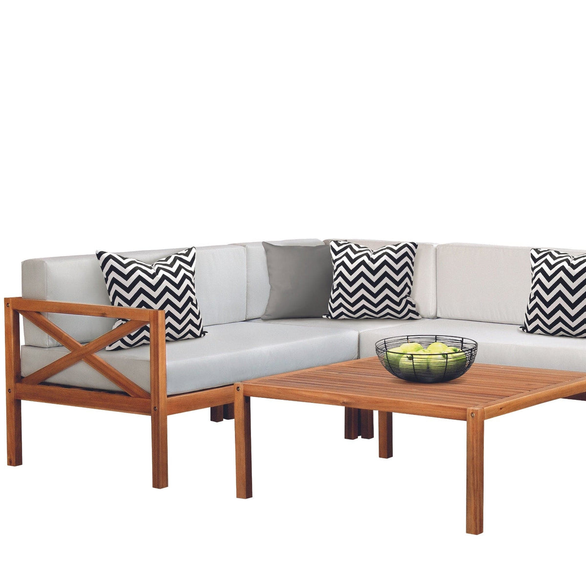 Hardwood Outdoor Corner L-Shaped Sofa & Table Set
