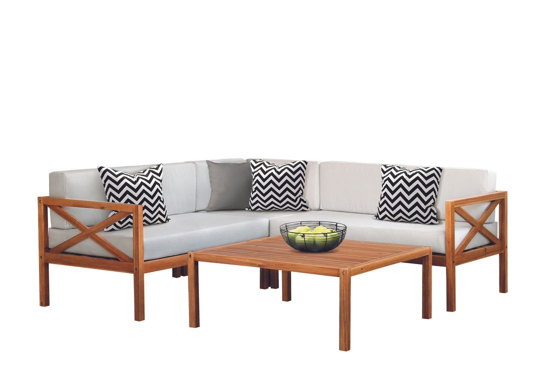 Hardwood Outdoor Corner L-Shaped Sofa & Table Set