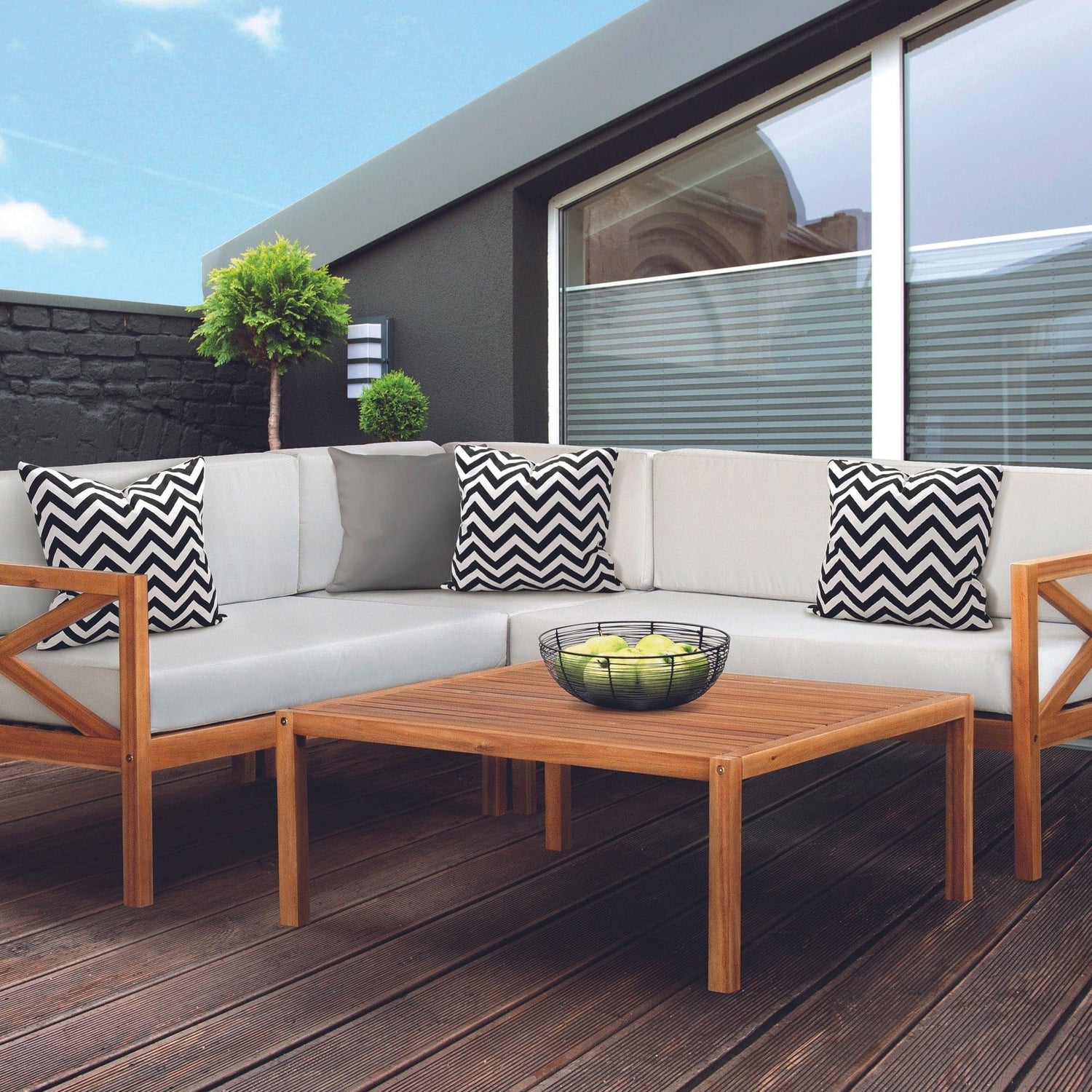 Hardwood Outdoor Corner L-Shaped Sofa & Table Set