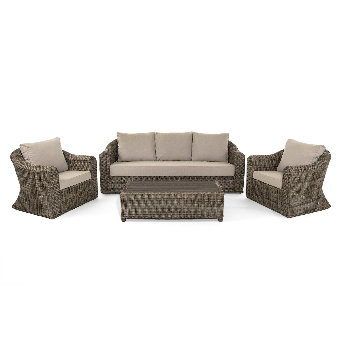 Indigo | 3 Seater Sofa with 2 Armchairs and Coffee Table in Brown Rattan