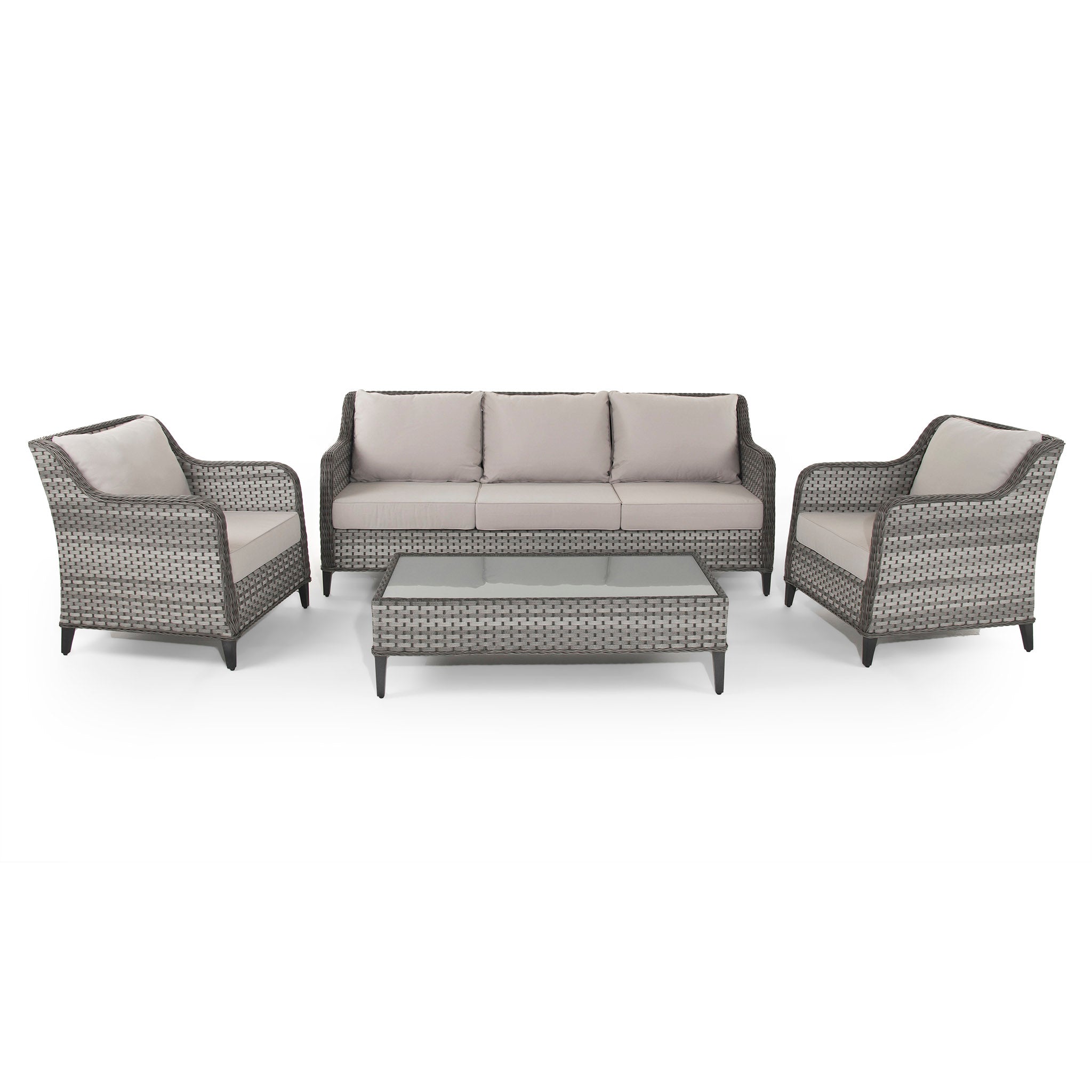 Isla | 3 Seater Sofa with 2 Armchairs and Coffee Table in Grey Rattan