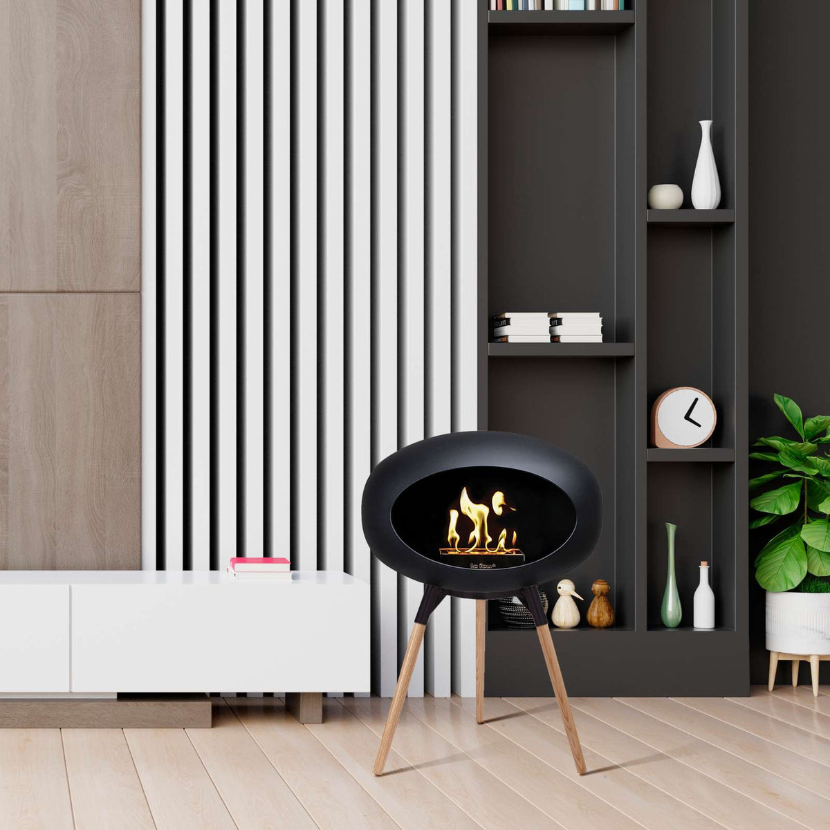 Le Feu Ground Low Bio Fireplace in Black