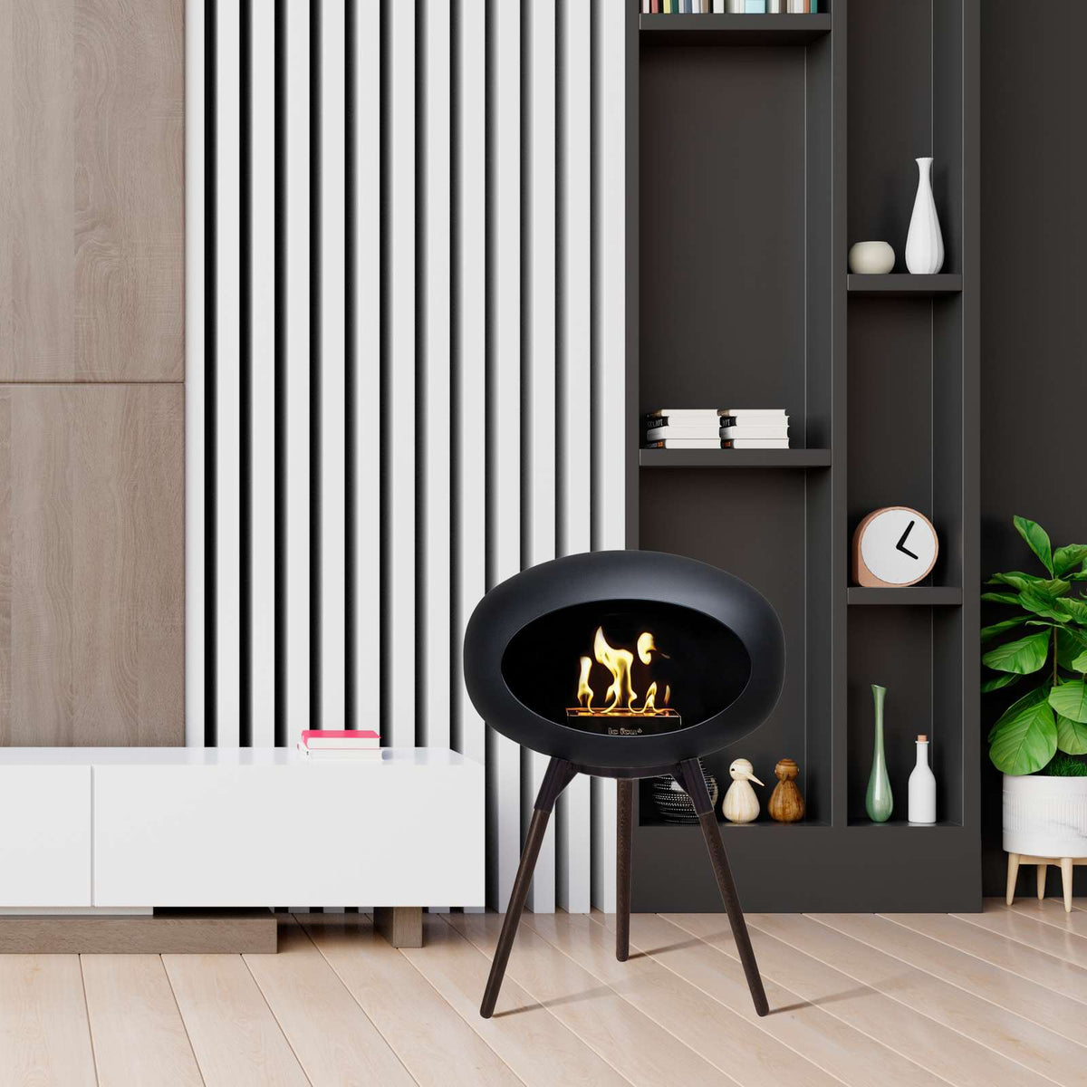 Le Feu Ground Low Bio Fireplace in Black