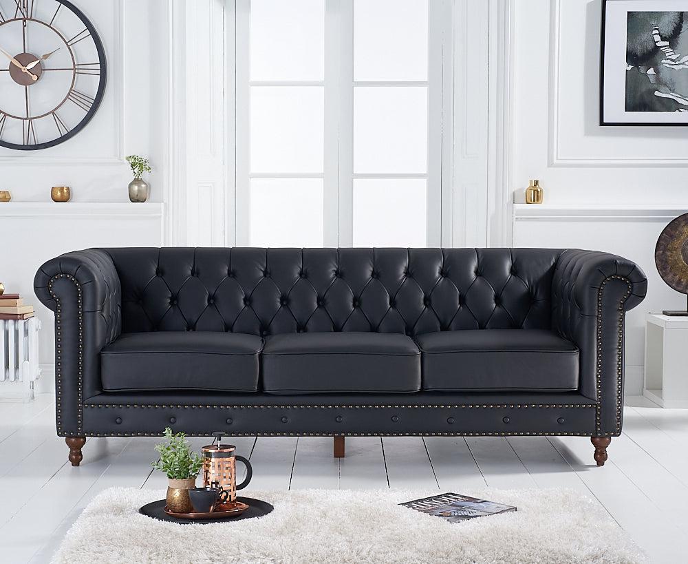 Mark Harris Montrose Black Leather 3-Seater Sofa