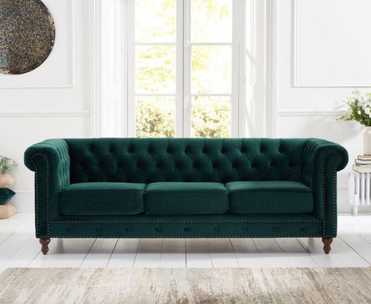 Mark Harris Montrose Green Plush 3-Seater Sofa