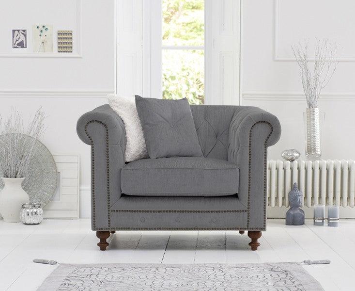 Mark Harris Montrose Grey Linen Fabric Armchair with Dark Ash Wood Legs