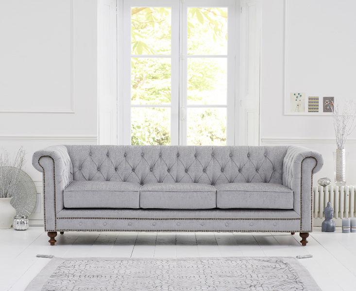 Mark Harris Montrose Grey Plush Fabric 3-Seater Sofa