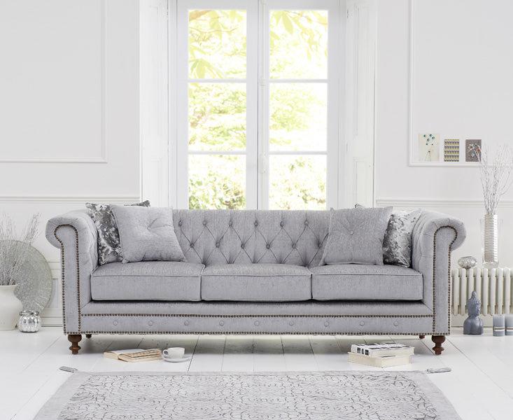 Mark Harris Montrose Grey Plush Fabric 3-Seater Sofa