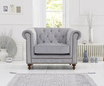 Mark Harris Montrose Grey Plush Fabric Armchair with Dark Ash Wood Legs