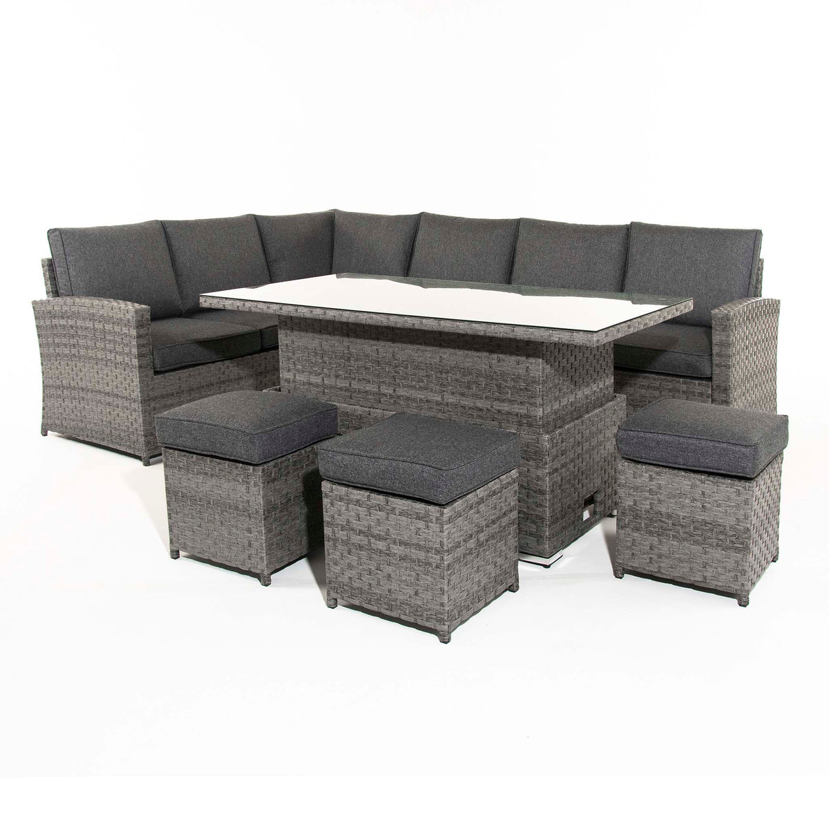 Melody | Corner Sofa with Rising Table and 3 Stools in Grey Rattan