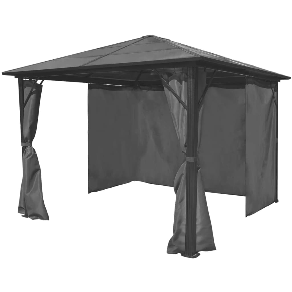 Quality, Strong Gazebo with solid roof & Curtains 300x300cm Anthracite colour, Aluminium