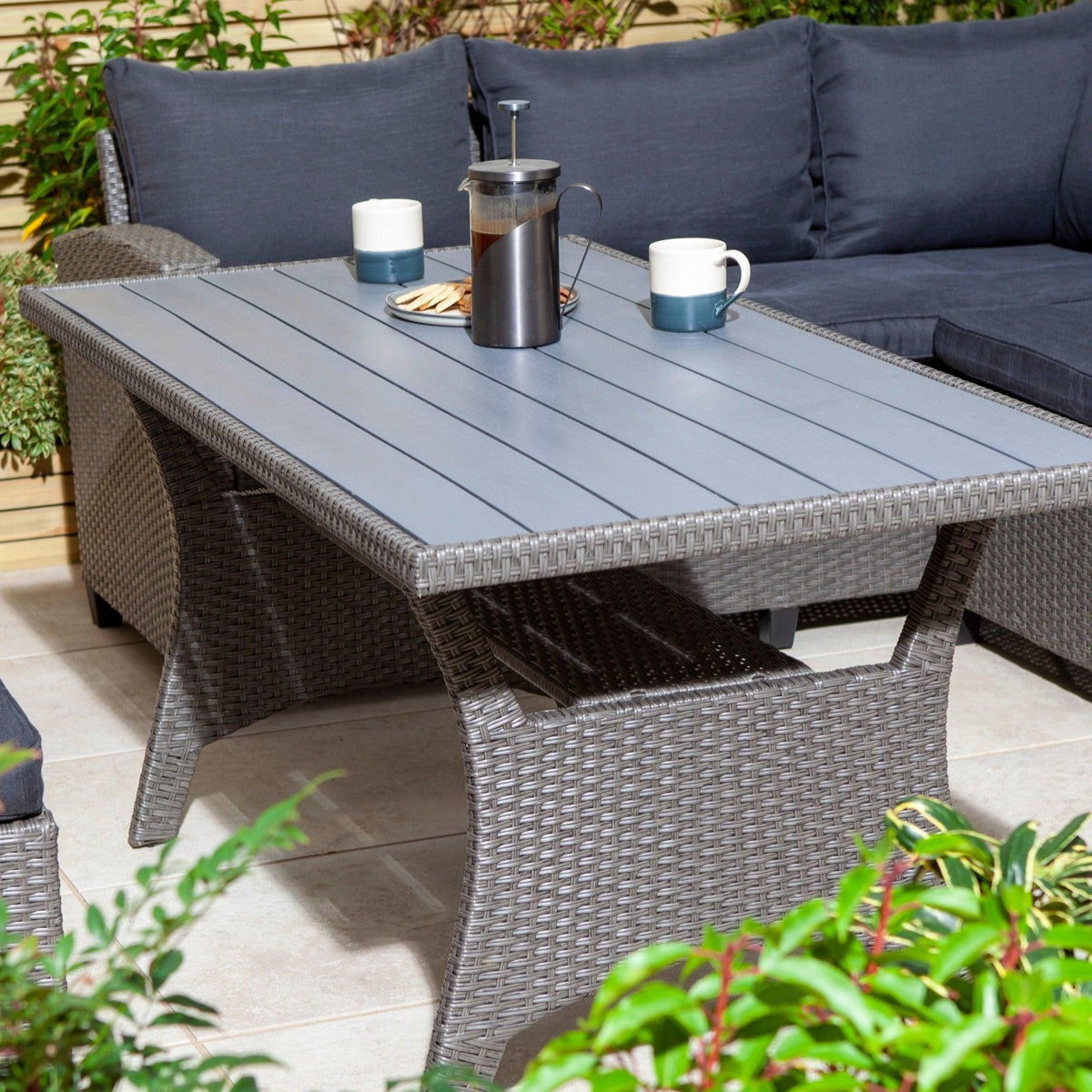 Rattan Corner Sofa with Table and 2 Stools in Grey Rattan