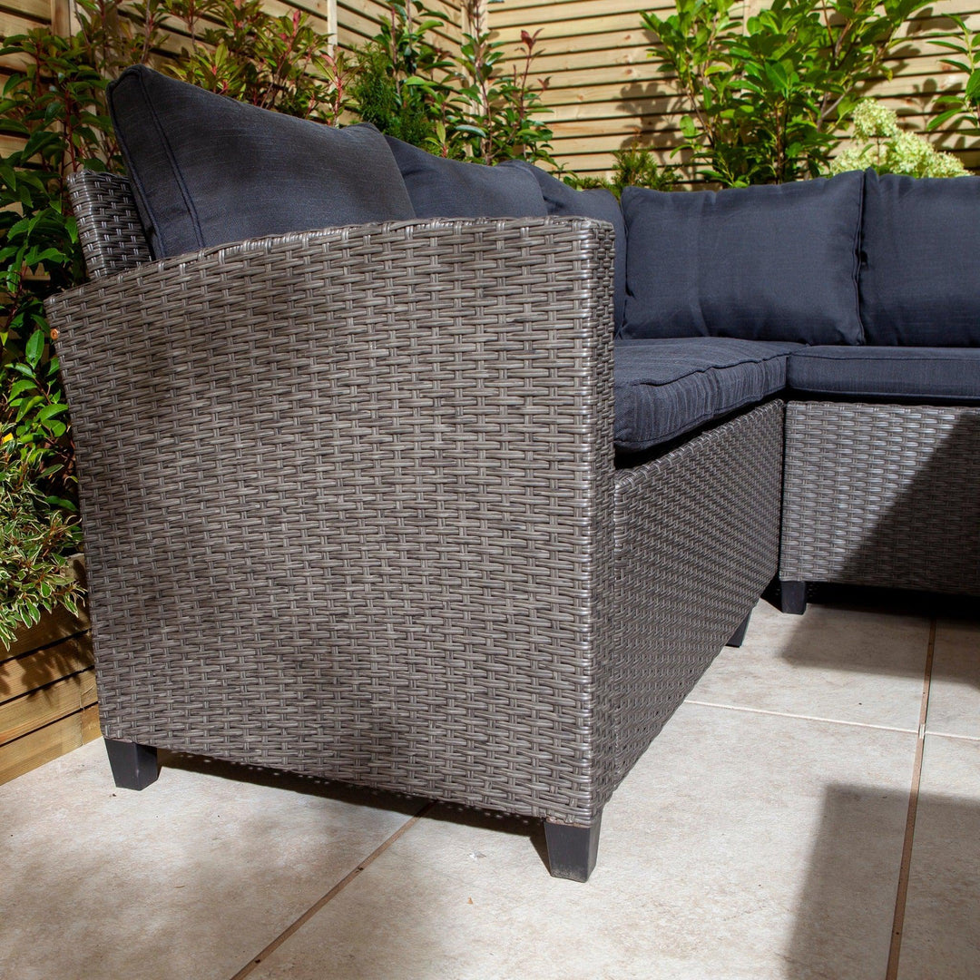 Rattan Corner Sofa with Table and 2 Stools in Grey Rattan