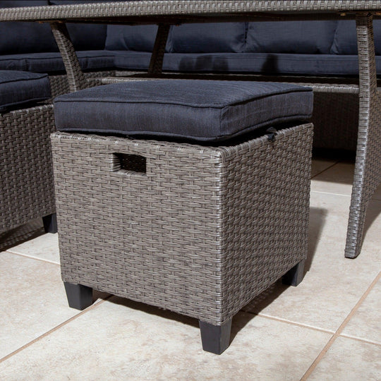 Rattan Corner Sofa with Table and 2 Stools in Grey Rattan