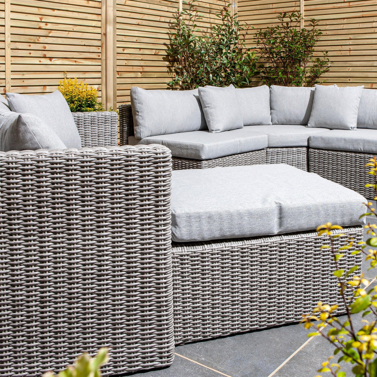 Sofa Aid Rising Melody Corner Sofa with Rising Table and 3 Stools in Grey Rattan ...