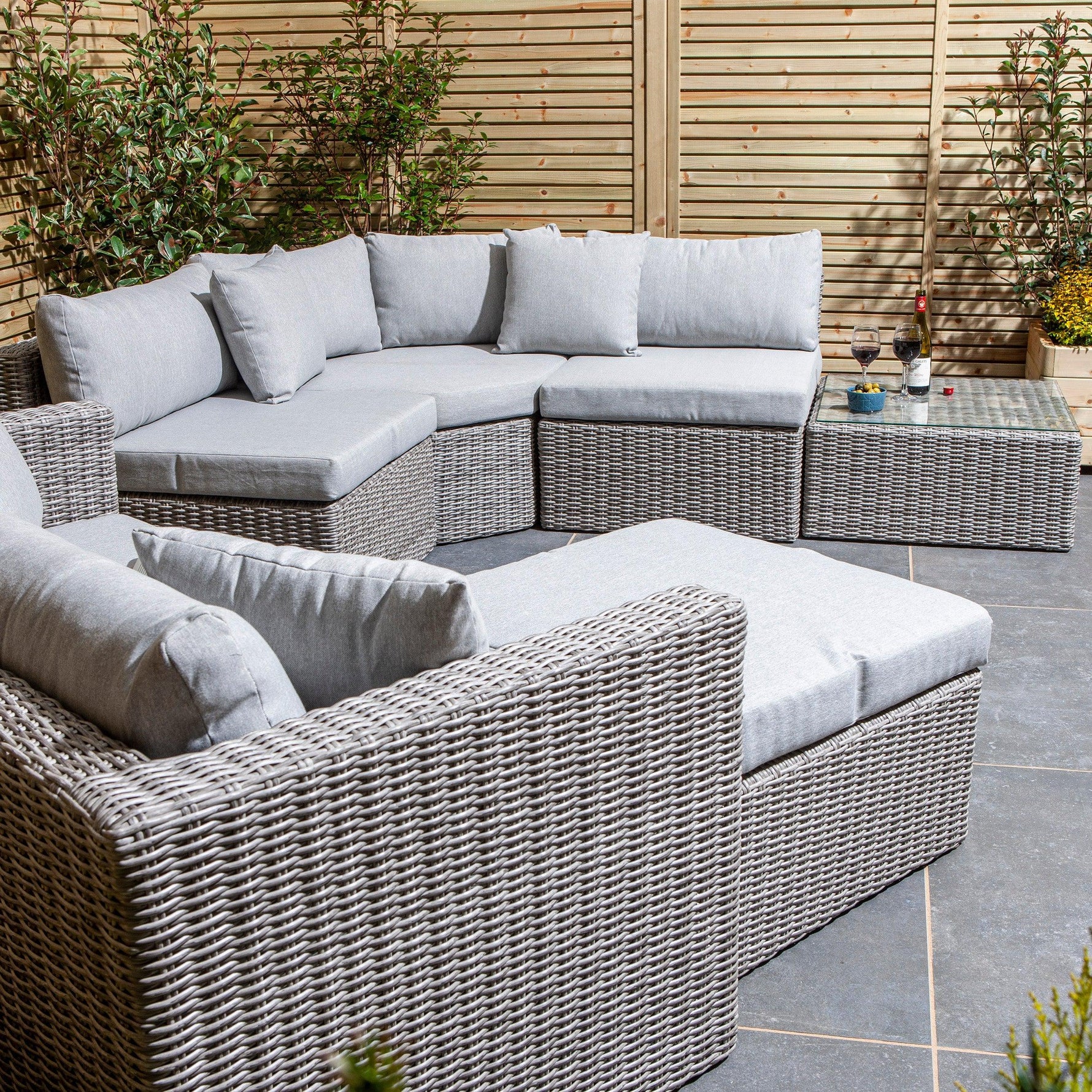 Rattan Multi-Function Corner Sofa Set in Grey Rattan