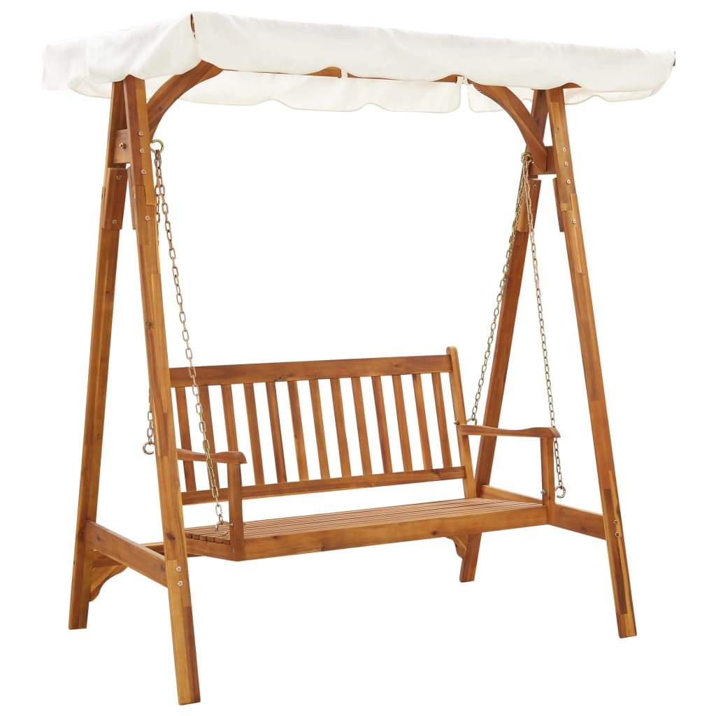 Solid Acacia Wood, Garden Swing Seat with Cream Canopy