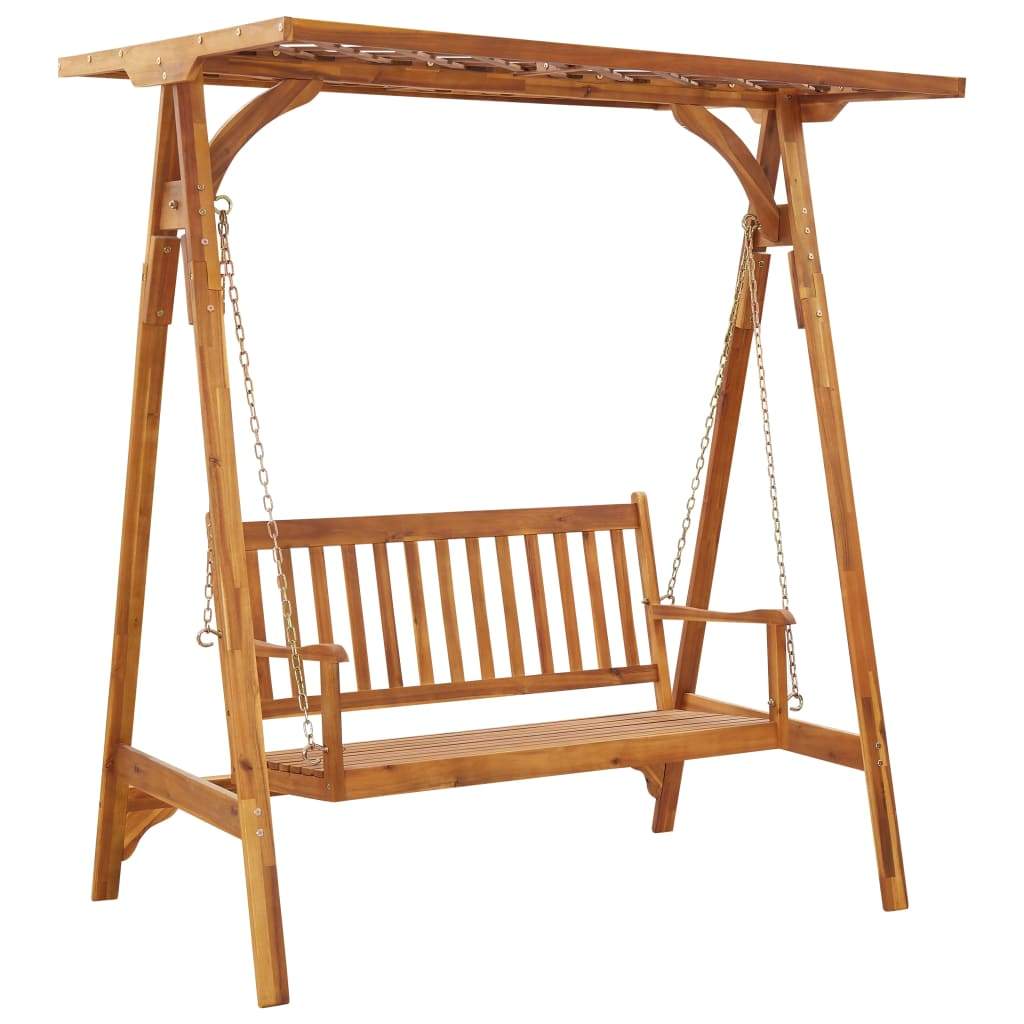 Solid Acacia Wood, Garden Swing Seat with Trellis Canopy