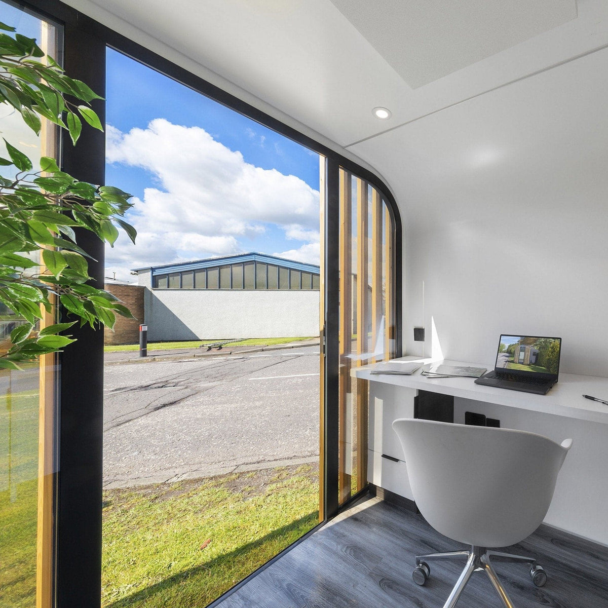 Stand-Alone, Solar Garden Office Pod, complete with desk and storage