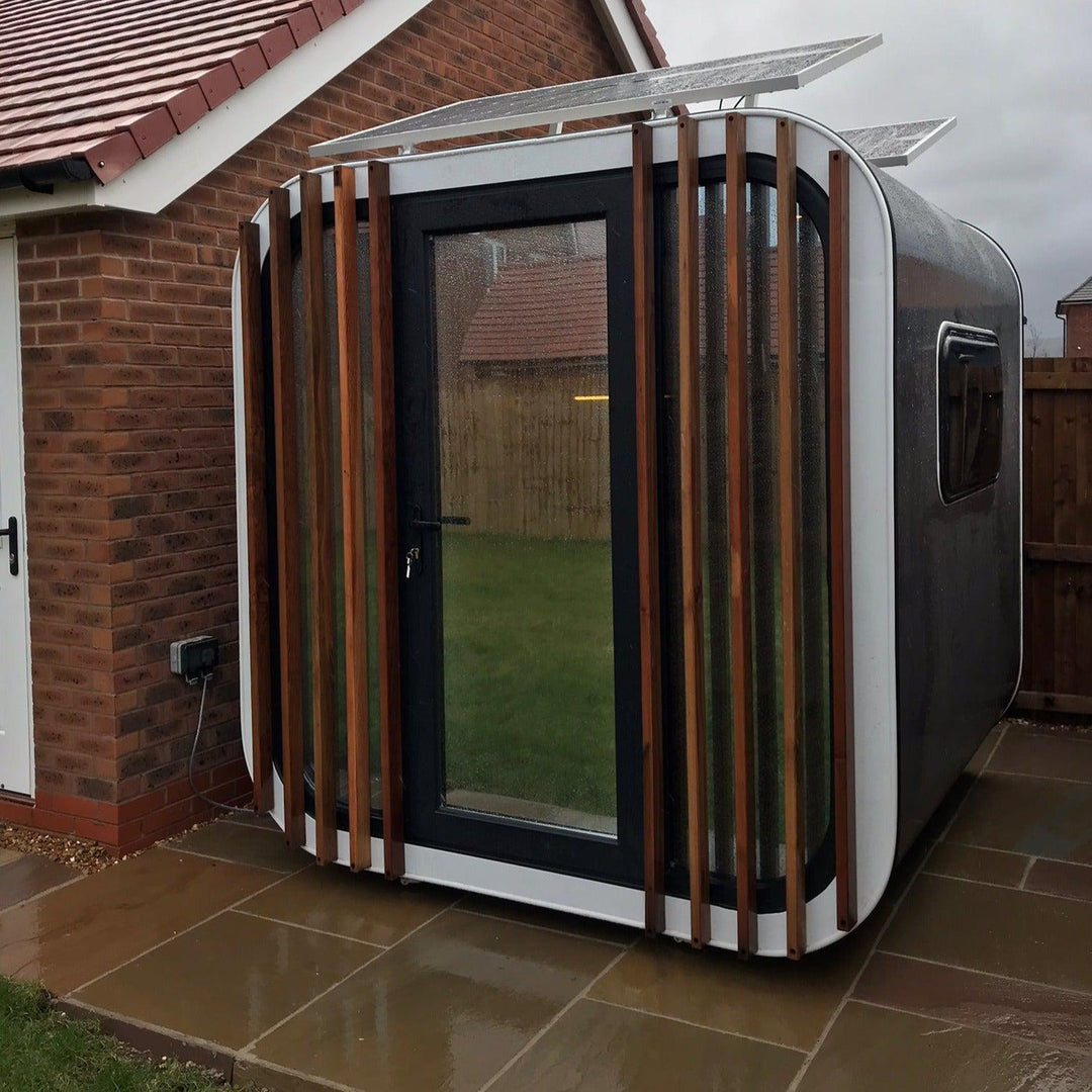 Stand-Alone, Solar Garden Office Pod, complete with desk and storage