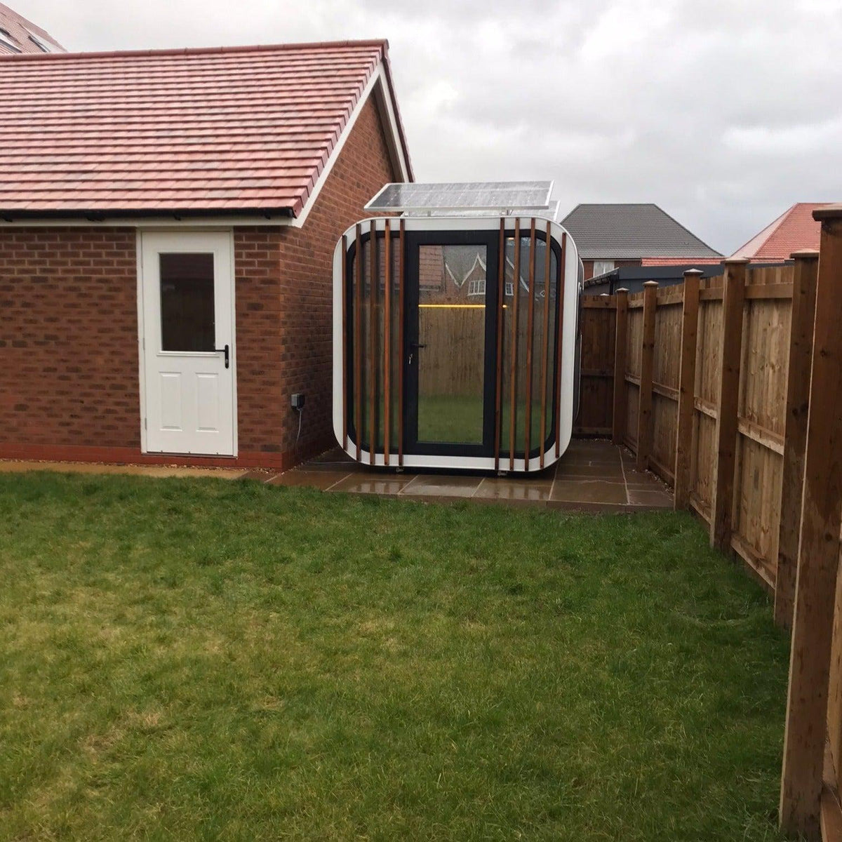 Stand-Alone, Solar Garden Office Pod, complete with desk and storage