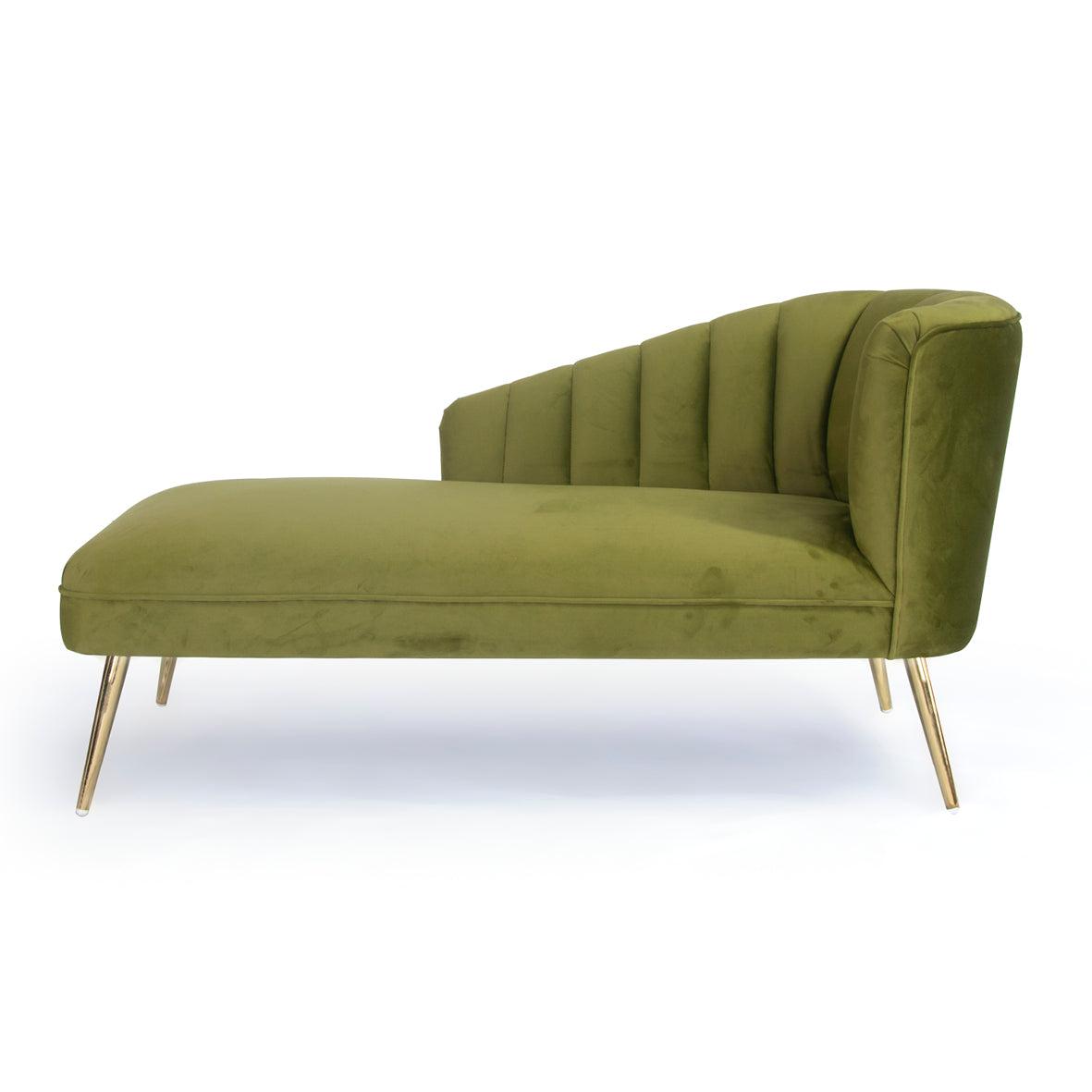 Vintage Green, Beautiful Velvet Quince Chaise, gold-plated legs