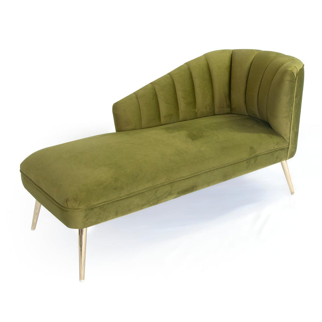 Vintage Green, Beautiful Velvet Quince Chaise, gold-plated legs